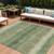 10' X 14' Green Gray And Ivory Striped Washable Indoor Outdoor Area Rug