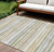 9' X 12' Ivory Beige And Green Striped Washable Indoor Outdoor Area Rug