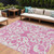 10' X 14' Blush And Ivory Damask Washable Indoor Outdoor Area Rug