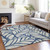 9' X 12' Navy Blue And Beige Floral Washable Indoor Outdoor Area Rug - Navy Blue, Beige
