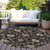 8' Black Brown And Ivory Round Floral Washable Indoor Outdoor Area Rug