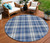 8' Navy Blue And Ivory Round Plaid Washable Indoor Outdoor Area Rug - Navy Blue, Ivory