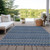 10' X 14' Navy Blue And Mint Green Striped Washable Indoor Outdoor Area Rug