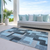 8' X 10' Sky Blue Denim Blue And Gray Geometric Washable Indoor Outdoor Area Rug