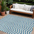 8' X 10' Teal Blue And Ivory Chevron Washable Indoor Outdoor Area Rug
