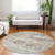 8' Ivory And Taupe Round Striped Washable Indoor Outdoor Area Rug