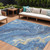 9' X 12' Blue Gold And Ivory Abstract Washable Indoor Outdoor Area Rug - Blue, Gold, Ivory