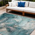8' X 10' Teal Abstract Washable Non Skid Indoor Outdoor Area Rug Transitional Style - Teal Blue Color