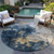 8' Blue Gray And Gold Round Abstract Washable Indoor Outdoor Area Rug - Blue, Gray, Gold