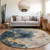 8' Blue Gray And Gold Round Abstract Washable Indoor Outdoor Area Rug - Blue, Gray, Gold