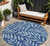 8' Navy Blue And Light Blue Round Floral Washable Indoor Outdoor Area Rug
