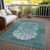 8' X 10' Dark Green Aqua And Ivory Abstract Washable Indoor Outdoor Area Rug