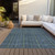 8' X 10' Blue Denim Blue And Mint Green Striped Washable Indoor Outdoor Area Rug