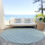 8' Teal Blue And Ivory Round Geometric Washable Indoor Outdoor Area Rug