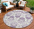 8' Purple Silver And Lilac Round Oriental Washable Indoor Outdoor Area Rug