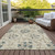 9' X 12' Beige Tan And Blue Floral Washable Indoor Outdoor Area Rug