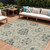 9' X 12' Beige Tan And Blue Floral Washable Indoor Outdoor Area Rug