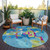 8' Aqua Green And Pink Round Abstract Washable Indoor Outdoor Area Rug