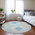 8' Teal Blue Beige And Ivory Round Floral Medallion Washable Indoor Outdoor Area Rug