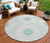 8' Teal Blue Beige And Ivory Round Floral Medallion Washable Indoor Outdoor Area Rug