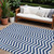 9' X 12' Navy Blue And Ivory Chevron Washable Indoor Outdoor Area Rug