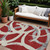 10' X 14' Red Beige And Gray Abstract Washable Indoor Outdoor Area Rug