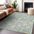 9' X 12' Sky Blue And Beige Floral Washable Indoor Outdoor Area Rug