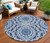 8' Navy Blue Ivory And Gray Round Floral Medallion Washable Indoor Outdoor Area Rug