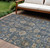 8' X 10' Navy Blue Beige And Taupe Oriental Washable Indoor Outdoor Area Rug