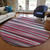 8' Burgundy Ivory And Blue Round Striped Washable Indoor Outdoor Area Rug