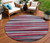 8' Burgundy Ivory And Blue Round Striped Washable Indoor Outdoor Area Rug