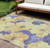9' X 12' Wheat And Purple Floral Washable Indoor Outdoor Area Rug