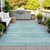 10' X 14' Aqua And Ivory Striped Washable Indoor Outdoor Area Rug