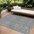 10' X 14' Denim Blue Ivory And Coral Floral Washable Indoor Outdoor Area Rug