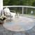 8' Sky Blue Beige And Gold Round Abstract Washable Indoor Outdoor Area Rug