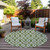 8' Olive Green And Ivory Round Geometric Washable Indoor Outdoor Area Rug - Olive Green, Ivory