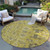 8' Gold Wheat And Gray Round Oriental Washable Indoor Outdoor Area Rug