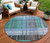 8' Teal Blue Brown And Ivory Round Striped Washable Indoor Outdoor Area Rug