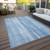 9' X 12' Sky Blue And Denim Blue Botanical Leaves Washable Indoor Outdoor Area Rug