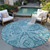 8' Turquoise And Ivory Round Paisley Washable Indoor Outdoor Area Rug