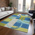 9' X 12' Denim Blue And Lime Green Geometric Washable Indoor Outdoor Area Rug