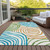 10' X 14' White Orange And Teal Blue Abstract Washable Indoor Outdoor Area Rug