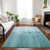 9' X 12' Teal Blue Aqua And Ivory Nautical Washable Indoor Outdoor Area Rug
