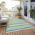 8' X 10' Blue Yellow and Green Striped Washable Non Skid Indoor Outdoor Area Rug