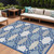 10' X 14' Navy Blue Gray And Ivory Trellis Washable Indoor Outdoor Area Rug