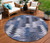 8' Navy Blue And Sky Blue Round Southwestern Washable Indoor Outdoor Area Rug