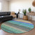 8' Sage Teal Blue And Tan Round Striped Washable Indoor Outdoor Area Rug