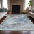 9' X 12' Turquoise Denim Blue And Gray Abstract Washable Indoor Outdoor Area Rug