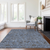 9' X 12' Blue Gray And Charcoal Floral Washable Indoor Outdoor Area Rug