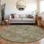 8' Taupe And Gray Round Damask Washable Indoor Outdoor Area Rug